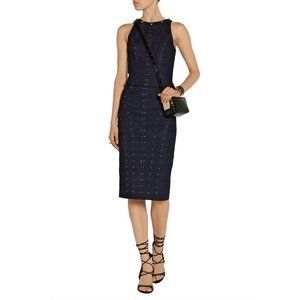 Tamara Mellon indigo denim studded top & skirt set